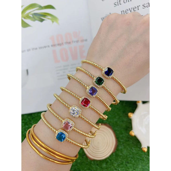 Purple Cushion Cut Cubic Zirconia 18K Gold Cuff Kada Bracelet Bulk Secondary image