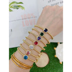 Purple Cushion Cut Cubic Zirconia 18K Gold Cuff Kada Bracelet Bulk