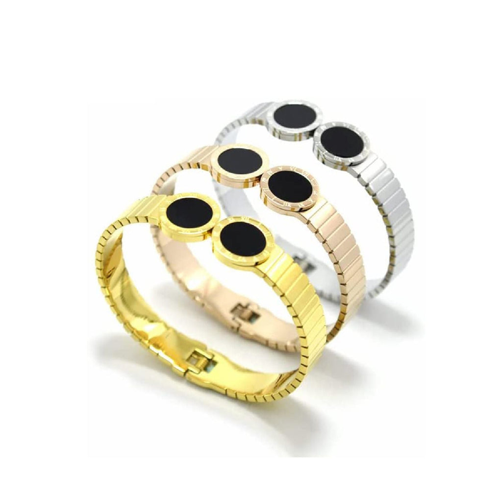 Roman Stainless Steel Black Gold Openable Bangle Kada For Women Bulk