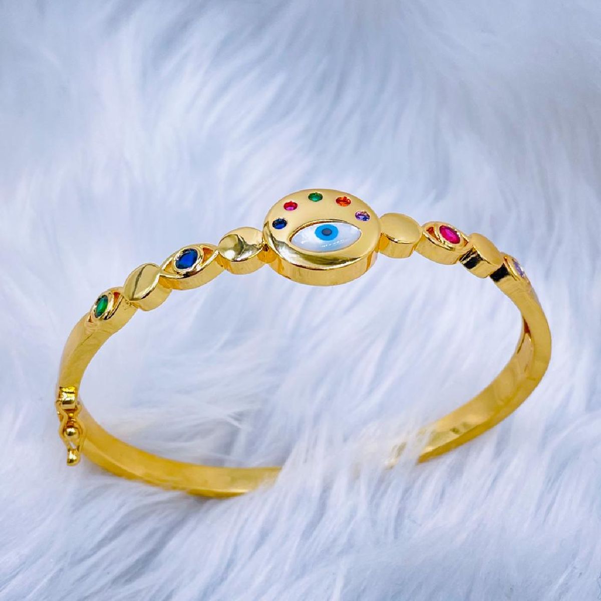 Evil Eye Mother Of Pearl Multi Color Glossy 18K Gold Cuff Kada Bulk