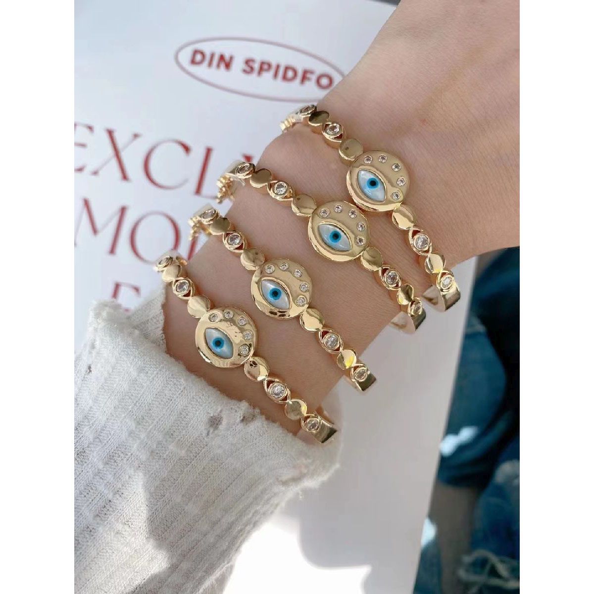 Evil Eye Mother Of Pearl Multi Color Glossy 18K Gold Cuff Kada Bulk