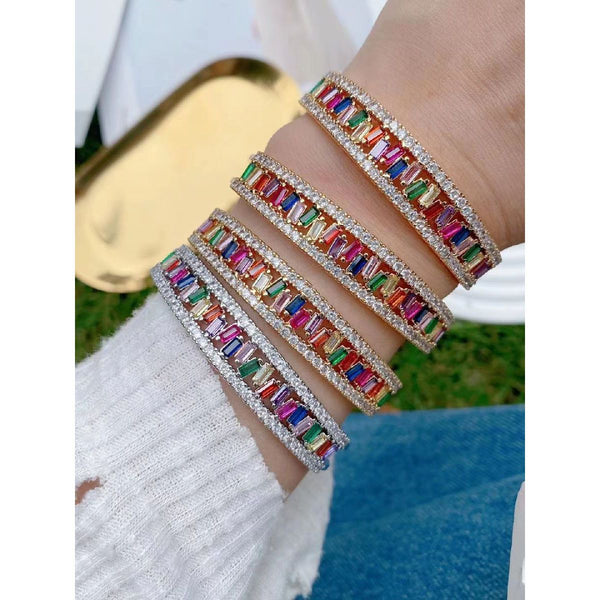 Criss Cross Rainbow Multi Color 18K Gold Cuff Kada Bracelet Women Bulk Main image