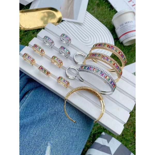 Criss Cross Rainbow Multi Color 18K Gold Cuff Kada Bracelet Women Bulk Secondary image
