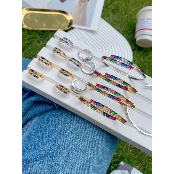 Cross Over Rainbow Multi Color 18K Gold Cuff Kada Bracelet Women Bulk Secondary image