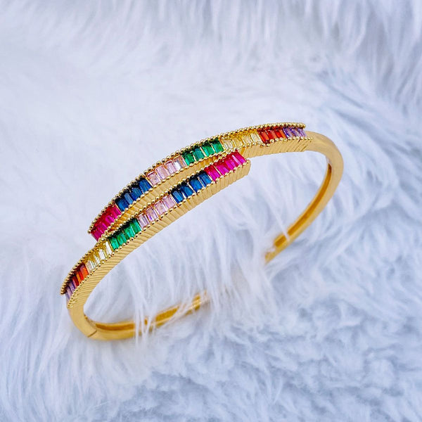 Cross Over Rainbow Multi Color 18K Gold Cuff Kada Bracelet Women Bulk Main image