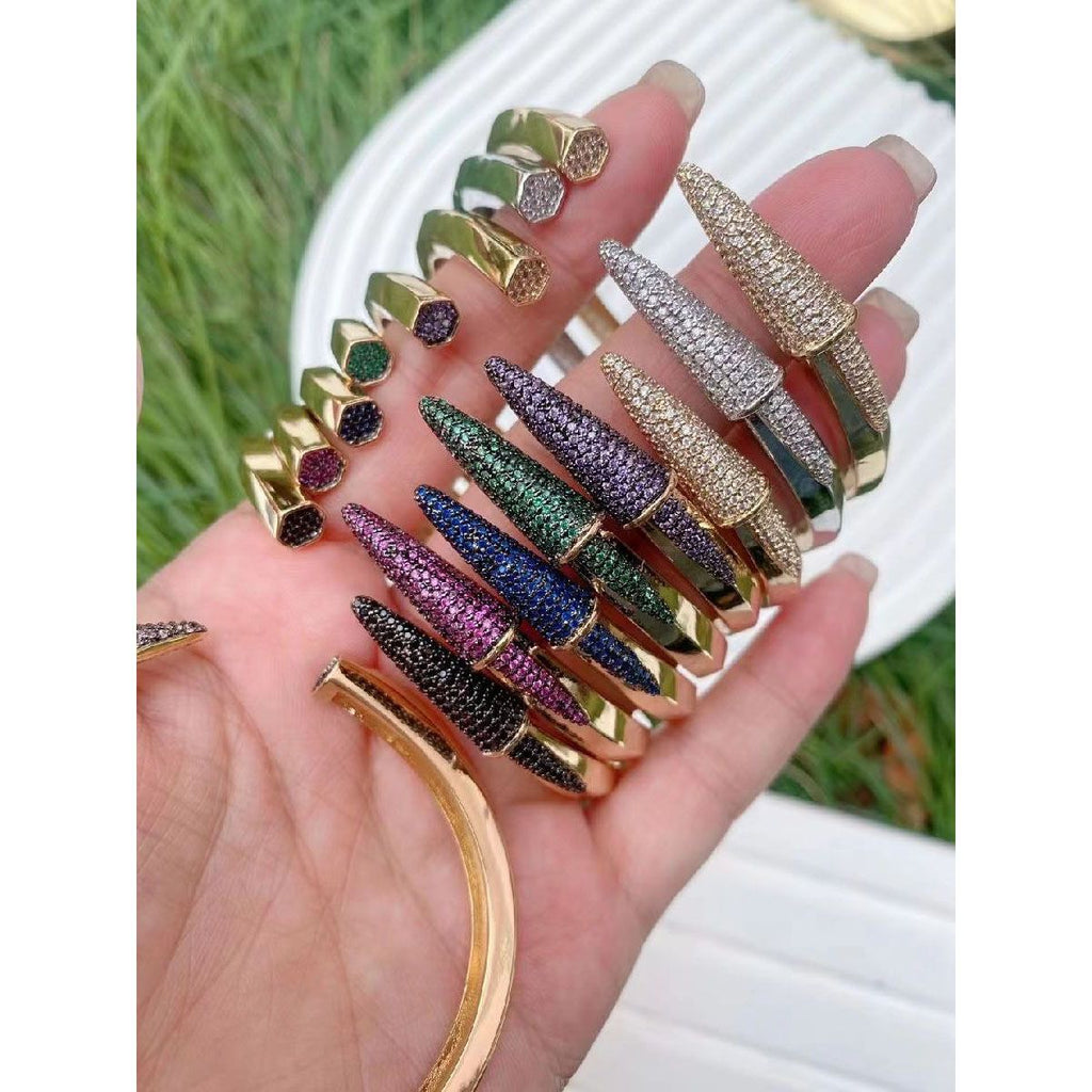 Black Nail 3D CZ Glossy 18K Gold Cuff Kada Bracelet Bulk