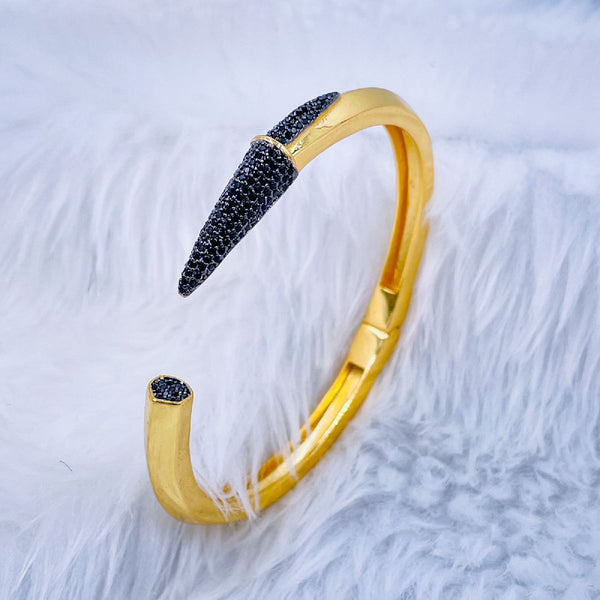 Black Nail 3D CZ Glossy 18K Gold Cuff Kada Bracelet Bulk Main image