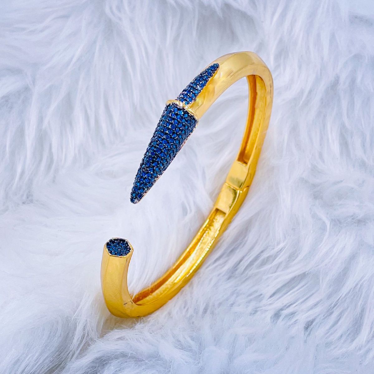 Black Nail 3D CZ Glossy 18K Gold Cuff Kada Bracelet Bulk
