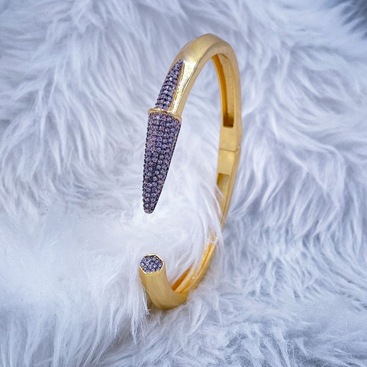 Black Nail 3D CZ Glossy 18K Gold Cuff Kada Bracelet Bulk
