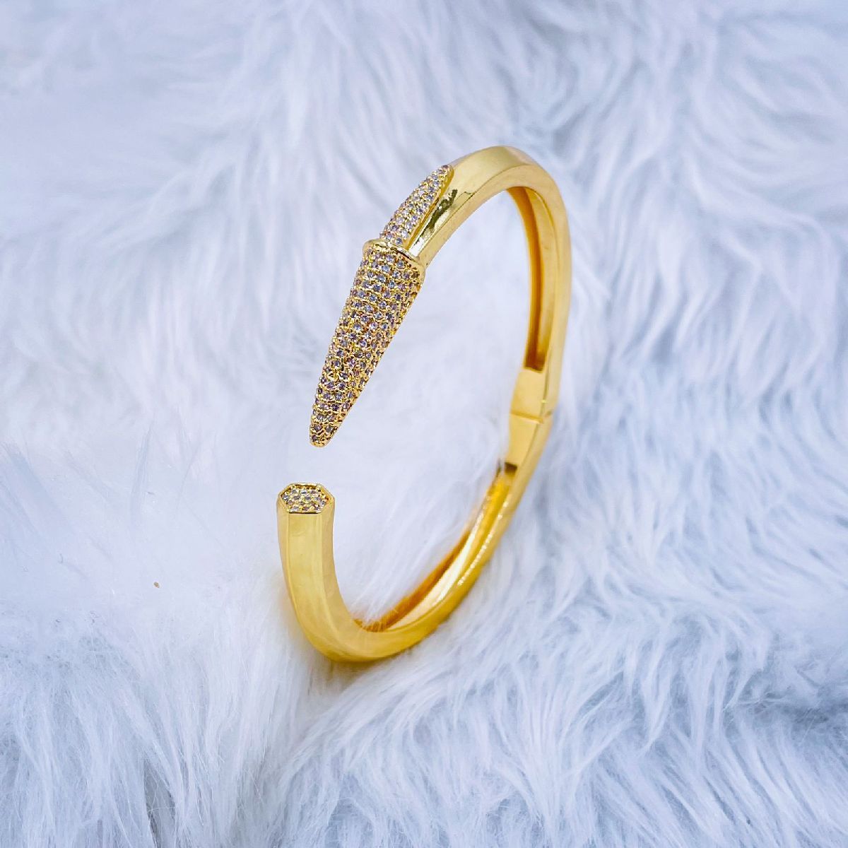 Black Nail 3D CZ Glossy 18K Gold Cuff Kada Bracelet Bulk