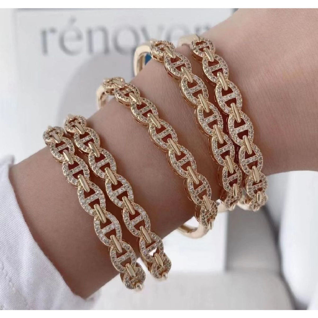 Link Chain CZ 18K Gold Anti Tarnish Openable Kada Bracelet Bulk