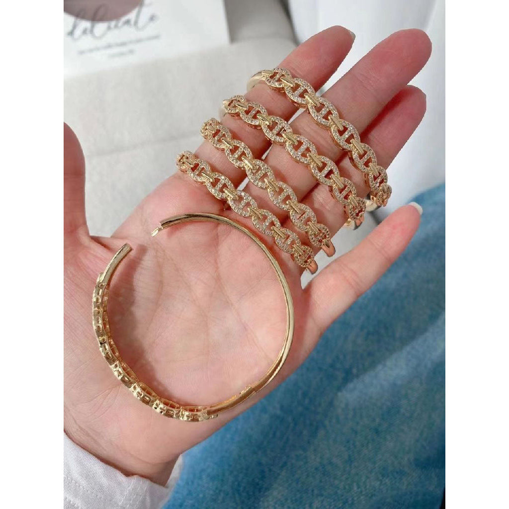 Link Chain CZ 18K Gold Anti Tarnish Openable Kada Bracelet Bulk