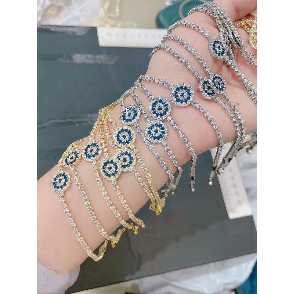 Evil Eye Blue Cubic Zirconia Silver Plated Solitaire Bracelet Bulk