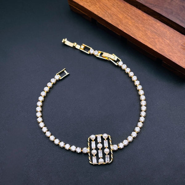 Pearl Baguette Cubic Zirconia 18K Gold Copper Solitaire Bracelet Bulk Main image