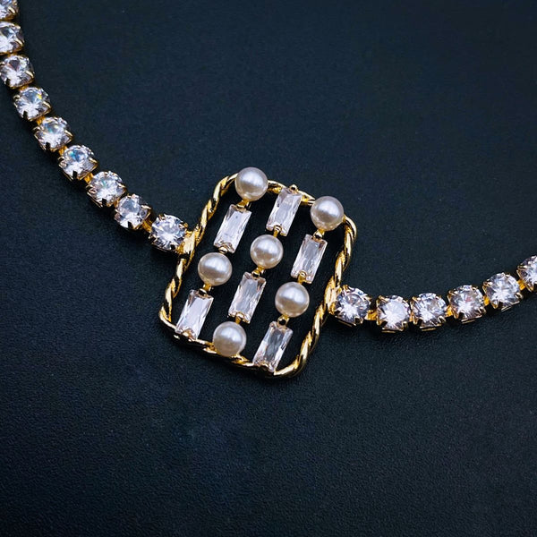 Pearl Baguette Cubic Zirconia 18K Gold Copper Solitaire Bracelet Bulk Secondary image