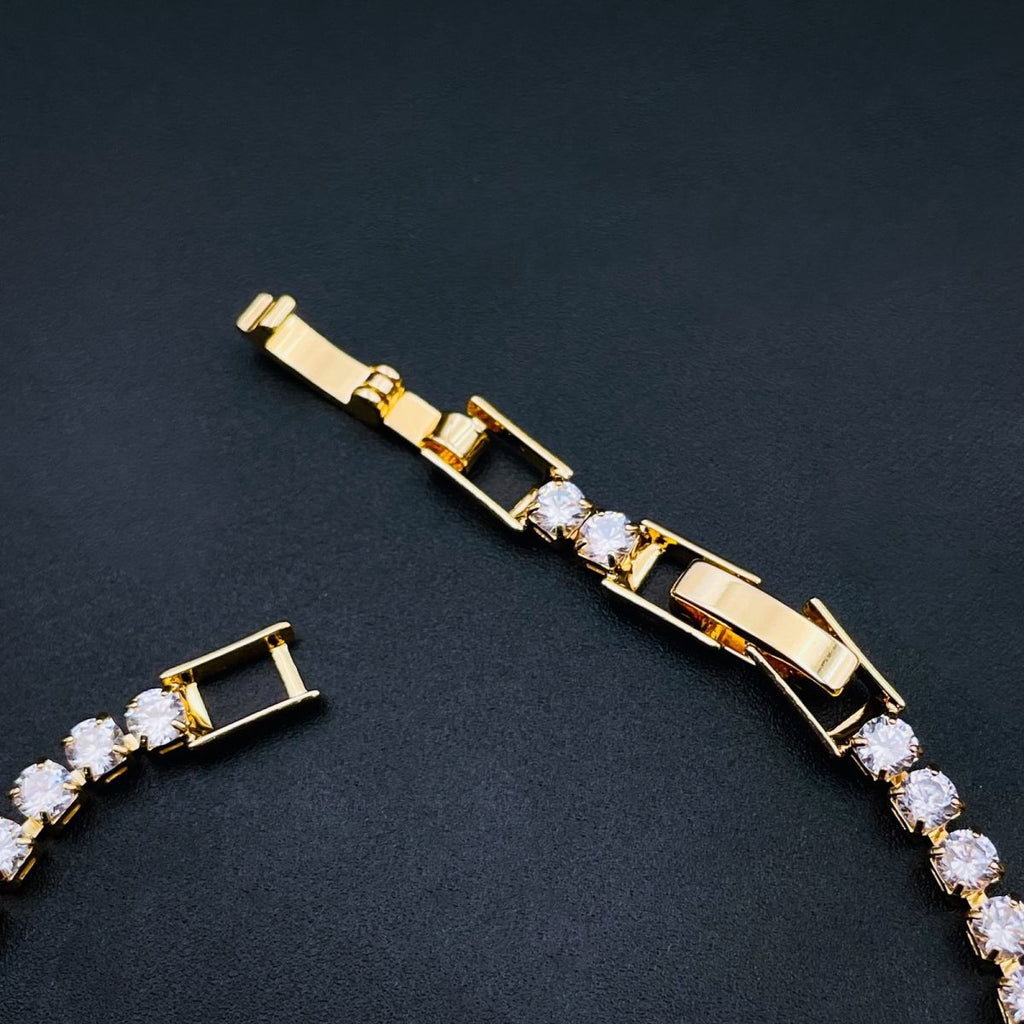 Pearl Baguette Cubic Zirconia 18K Gold Copper Solitaire Bracelet Bulk