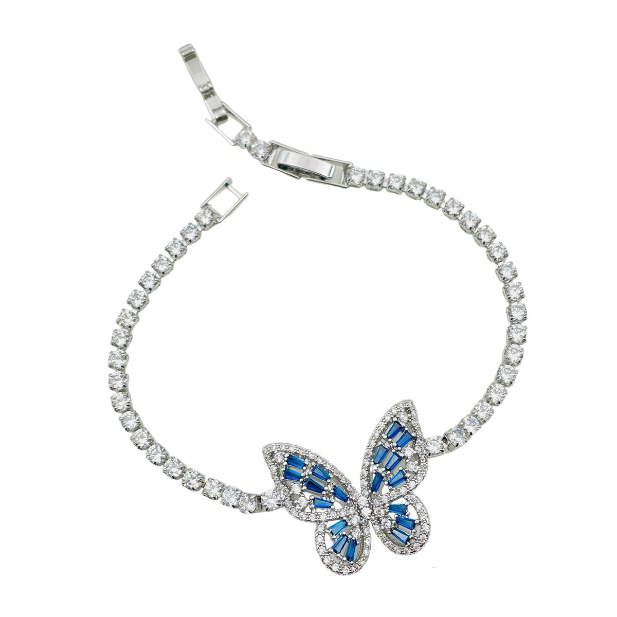 Blue Butterfly Cubic Zirconia Silver Plated Solitaire Bracelet Bulk