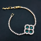 Emerald Green Clover Flower CZ 18K Gold Solitaire Bracelet Bulk