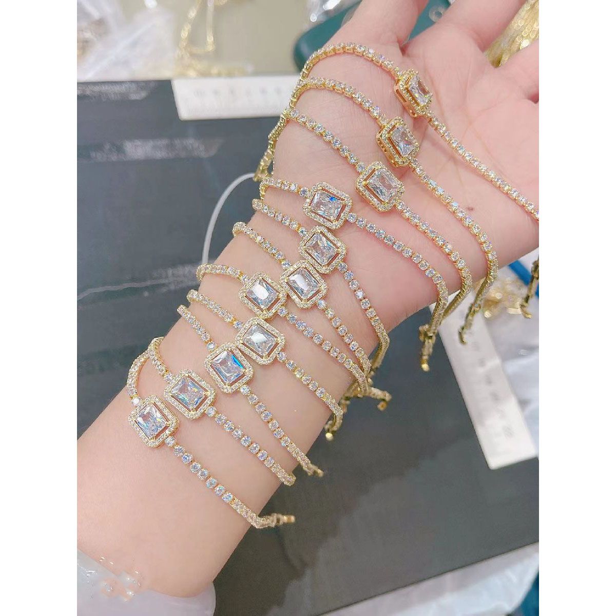 Emerald Cut Cubic Zirconia 18K Gold Solitaire Bracelet For Women Bulk