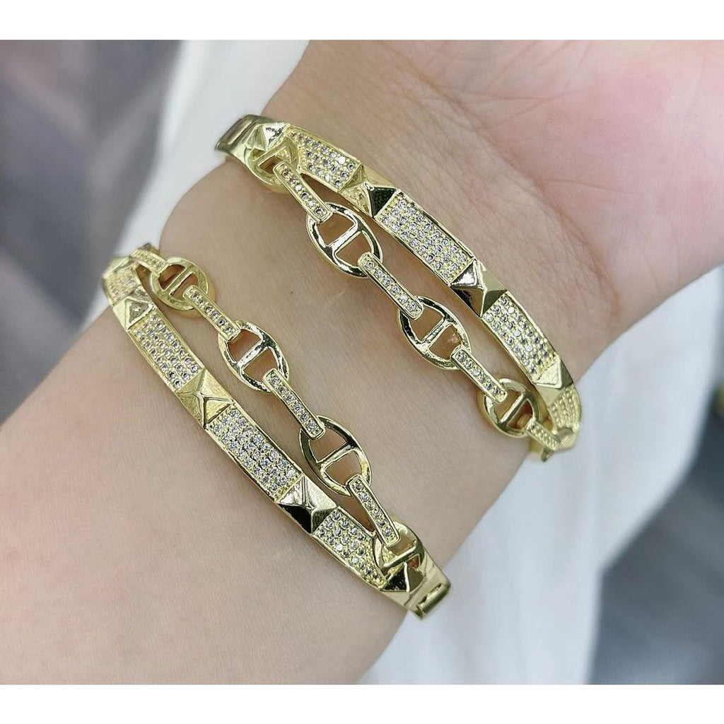 Dual Luxury CZ 18K Gold Anti Tarnish Openable Kada Bracelet Bulk