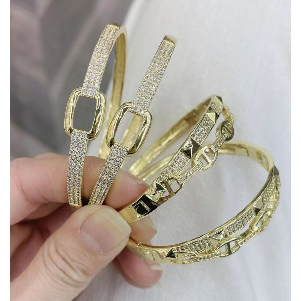 Dual Luxury CZ 18K Gold Anti Tarnish Openable Kada Bracelet Bulk