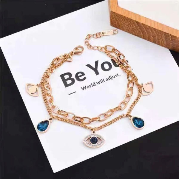 Evil Eye Crystals Layered 18K Rose Gold Links Chain Bracelet Bulk Main image