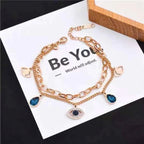 Evil Eye Crystals Layered 18K Rose Gold Links Chain Bracelet Bulk