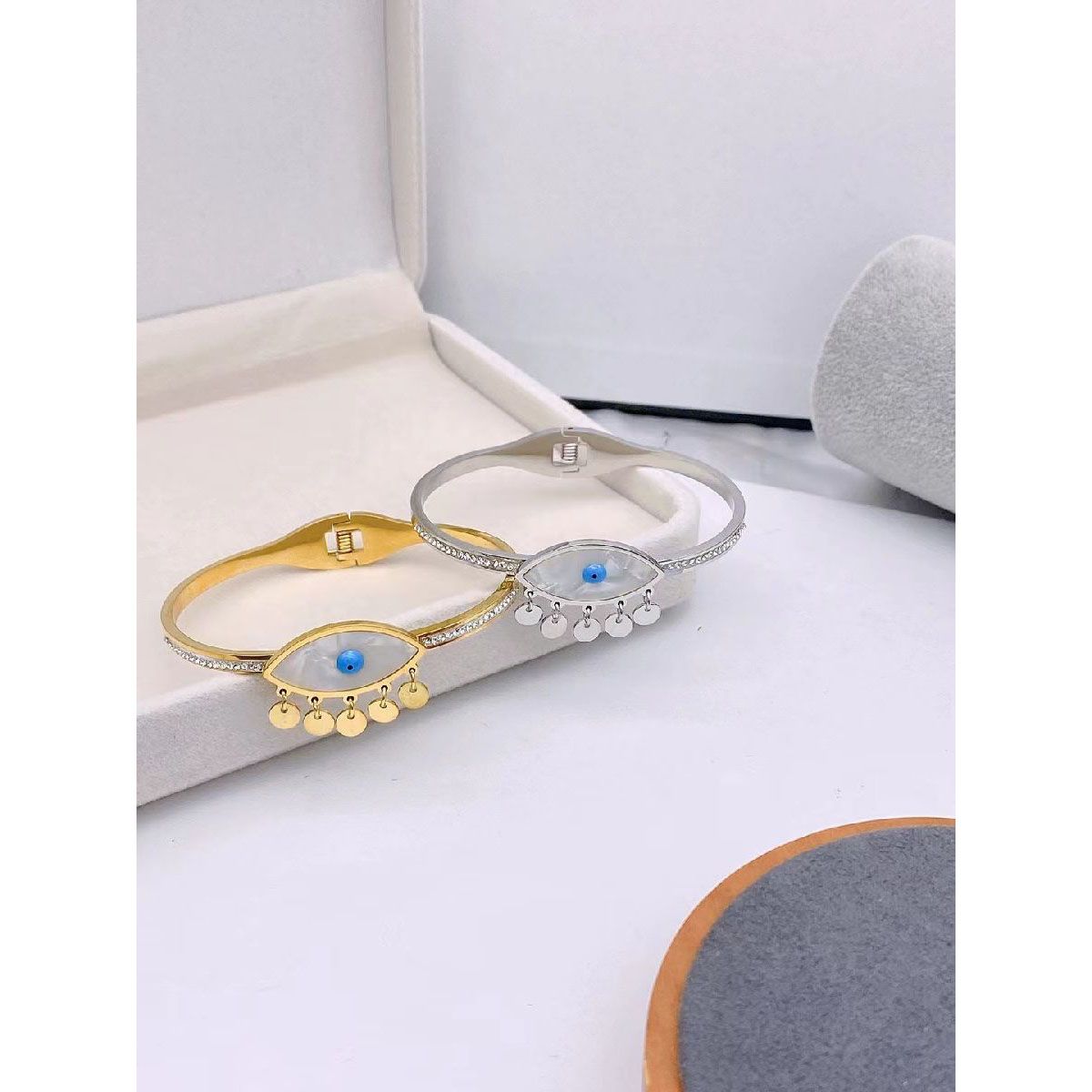 Evil Eye Mother Of Pearl CZ Gold Stainless Steel Openable Kada Bulk Main image
