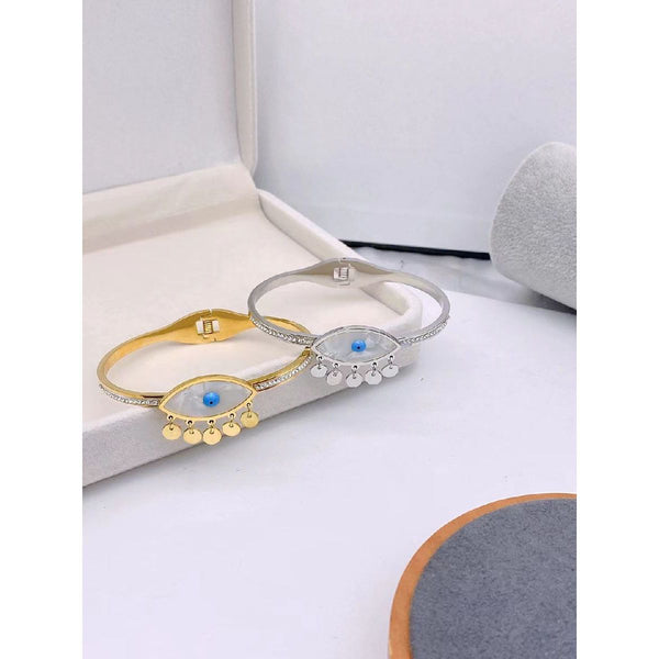 Evil Eye Mother Of Pearl CZ Gold Stainless Steel Openable Kada Bulk Main image