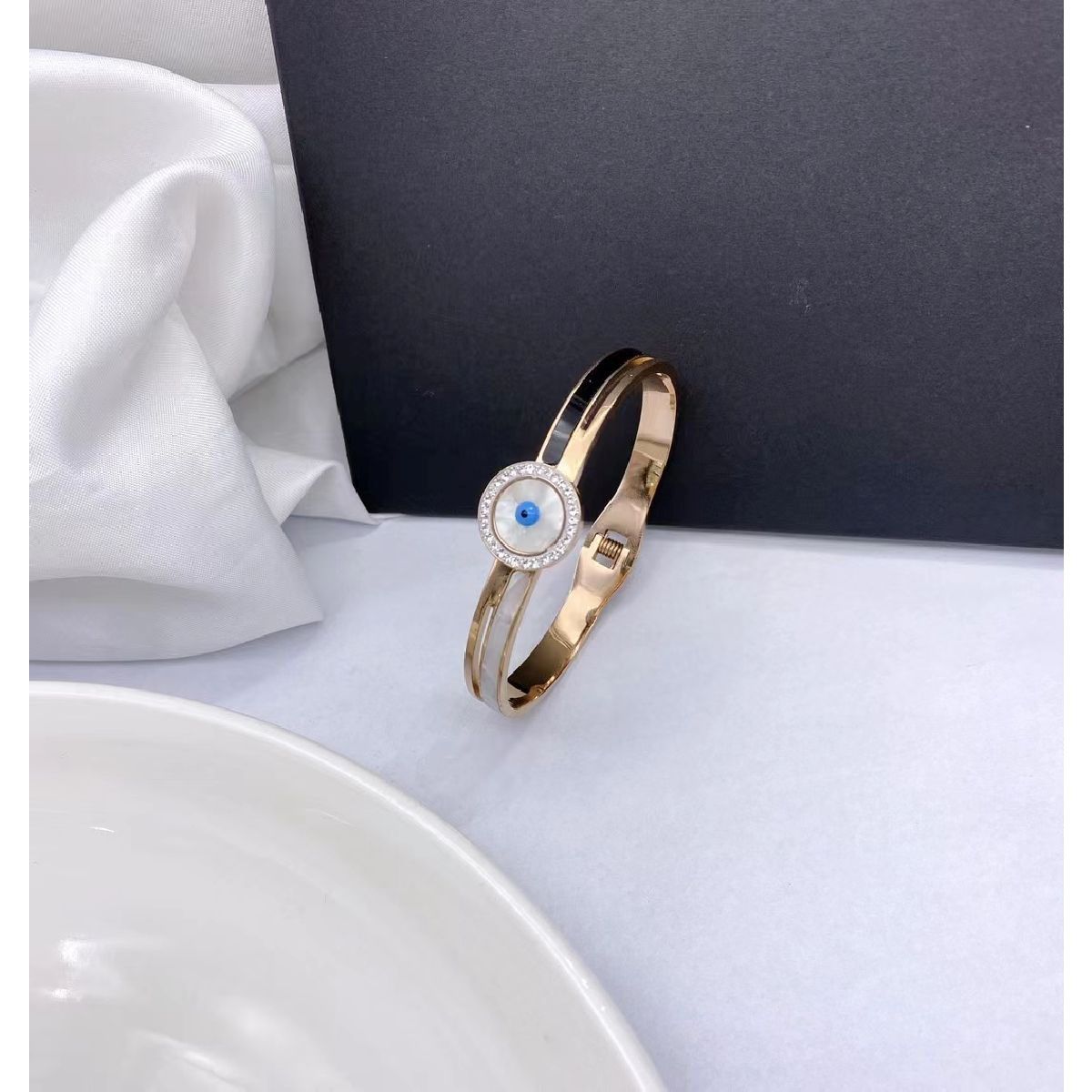 Stainless Steel Evil Eye Mother Of Pearl 18K Rose Gold Openable Kada Bangle Women Main image