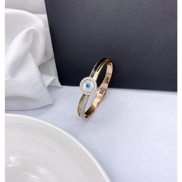Stainless Steel Evil Eye Mother Of Pearl 18K Rose Gold Openable Kada Bangle Women Main image