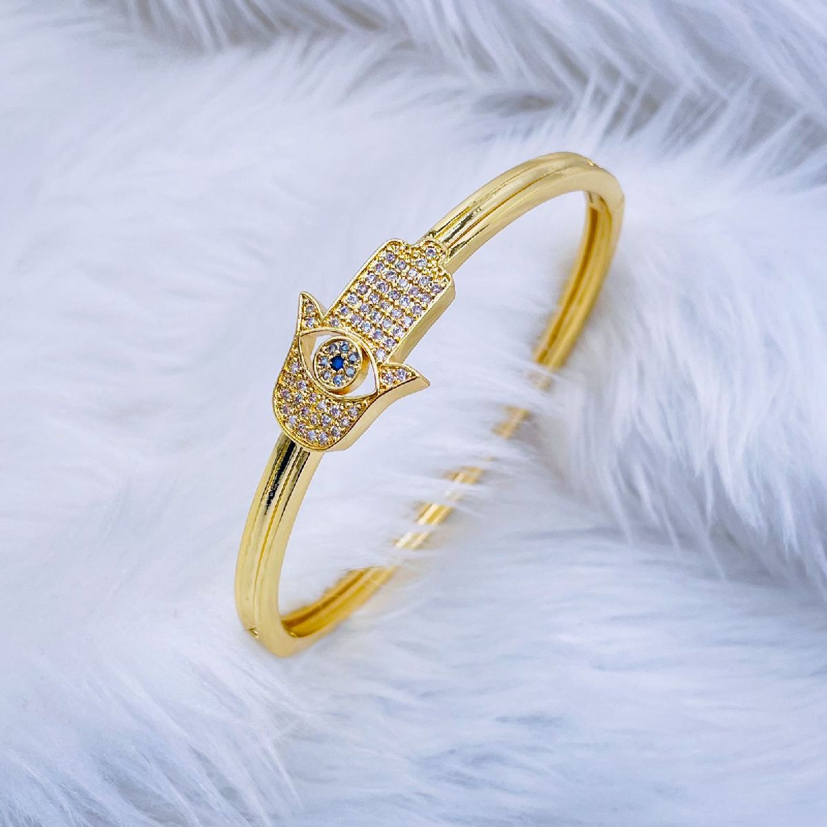 Evil Eye Hamsa Hand Of Fathima Gold Copper Openable Kada Bracelet Bulk Main image