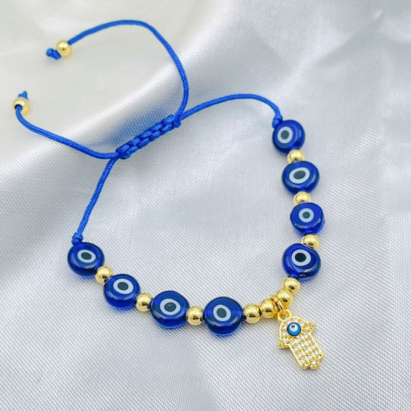 Evil Eye Hamsa Gold Copper Beads Adjustable Thread Bracelet Girls Bulk Main image