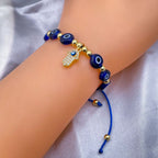 Evil Eye Hamsa Gold Copper Beads Adjustable Thread Bracelet Girls Bulk