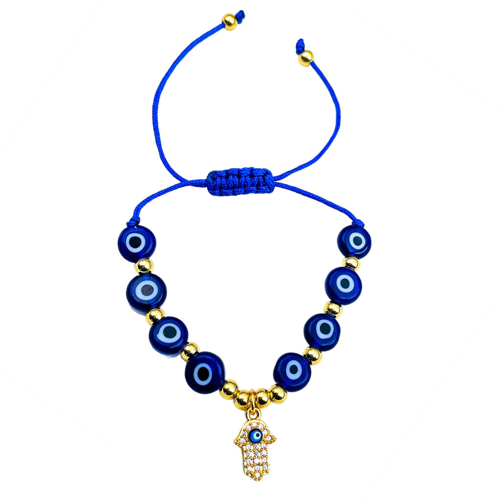 Evil Eye Hamsa Gold Copper Beads Adjustable Thread Bracelet Girls Bulk
