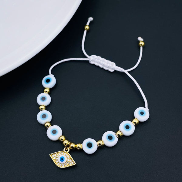 Evil Eye Hamsa Gold Copper Beads Adjustable Thread Bracelet Girls Bulk Secondary image