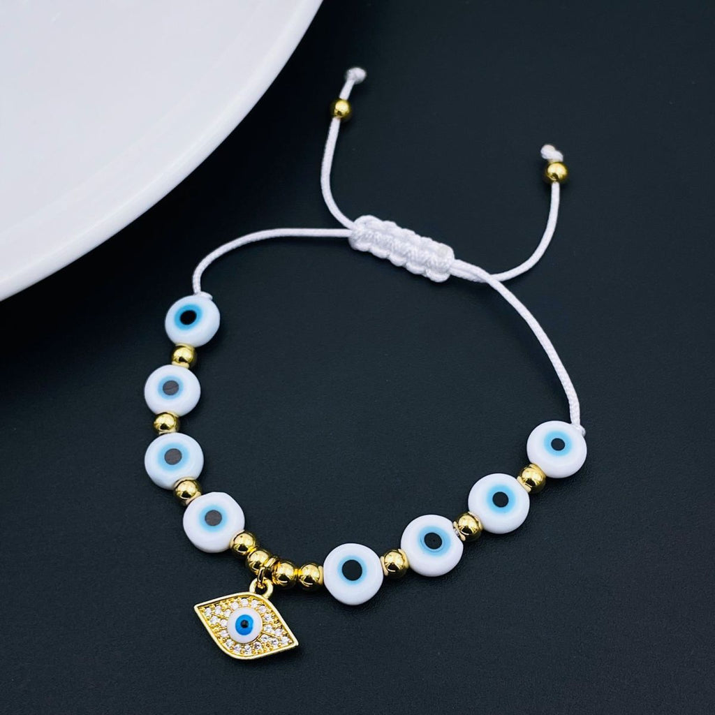 Evil Eye Hamsa Gold Copper Beads Adjustable Thread Bracelet Girls Bulk