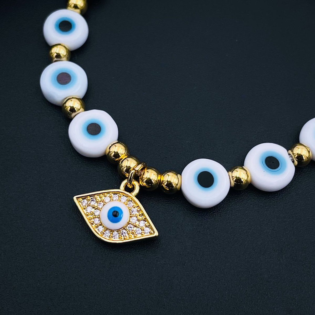 Evil Eye Hamsa Gold Copper Beads Adjustable Thread Bracelet Girls Bulk