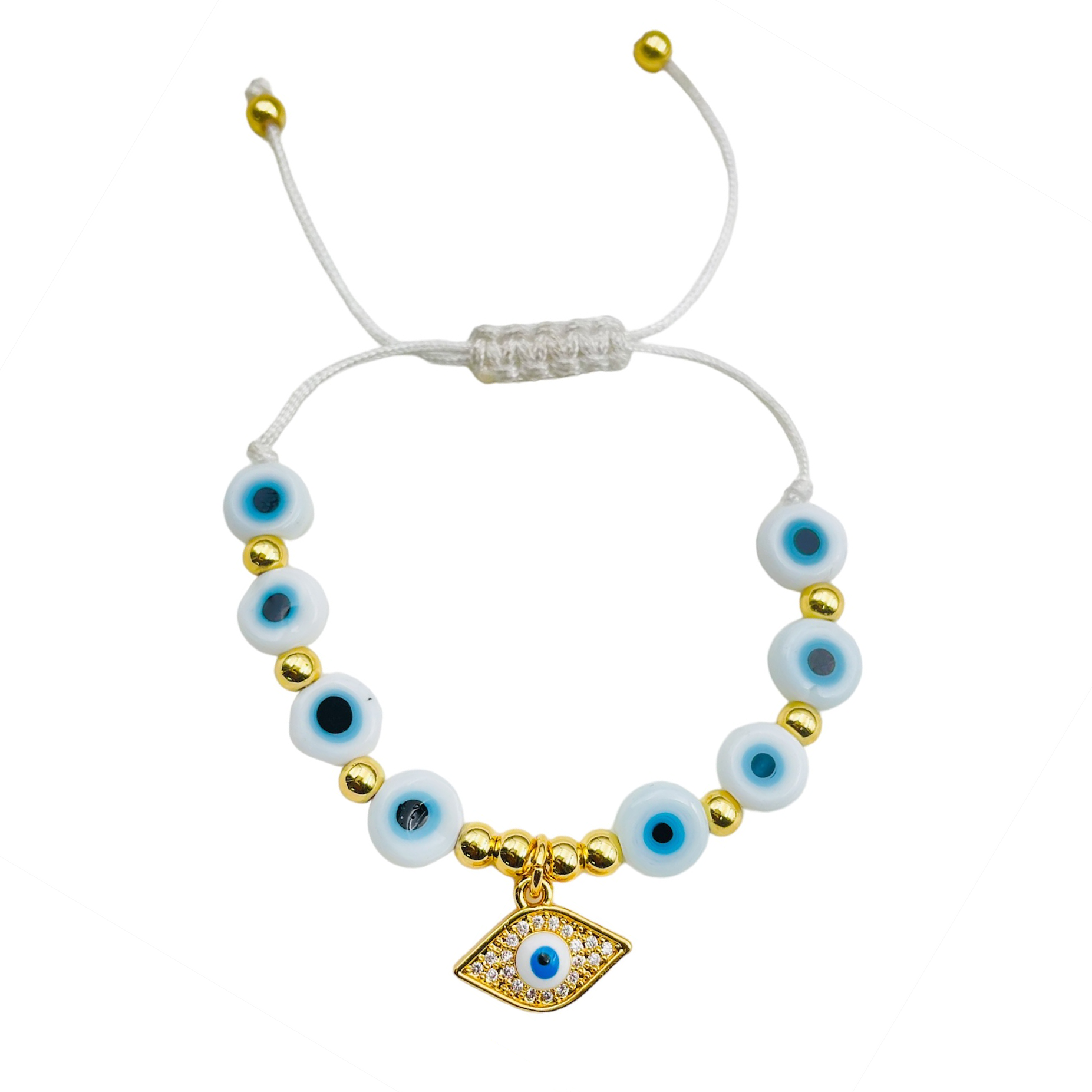 Evil Eye Hamsa Gold Copper Beads Adjustable Thread Bracelet Girls Bulk