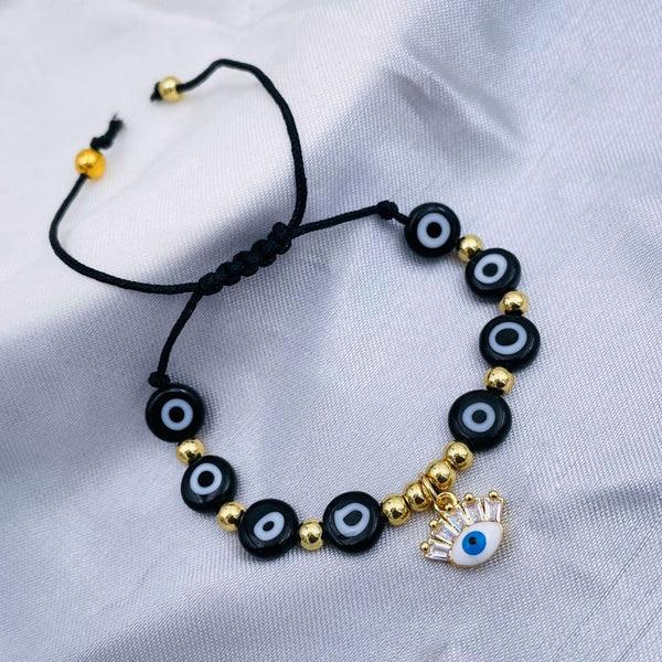 Eyelash Evil Eye Gold Copper Beads Thread Bracelet Girls Bulk Main image
