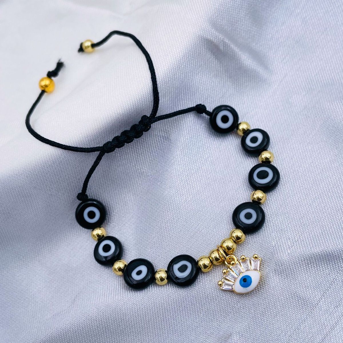 Eyelash Evil Eye Gold Copper Beads Thread Bracelet Girls Bulk