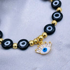 Eyelash Evil Eye Gold Copper Beads Thread Bracelet Girls Bulk