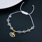 Eyelash Evil Eye Gold Copper Beads Thread Bracelet Girls Bulk