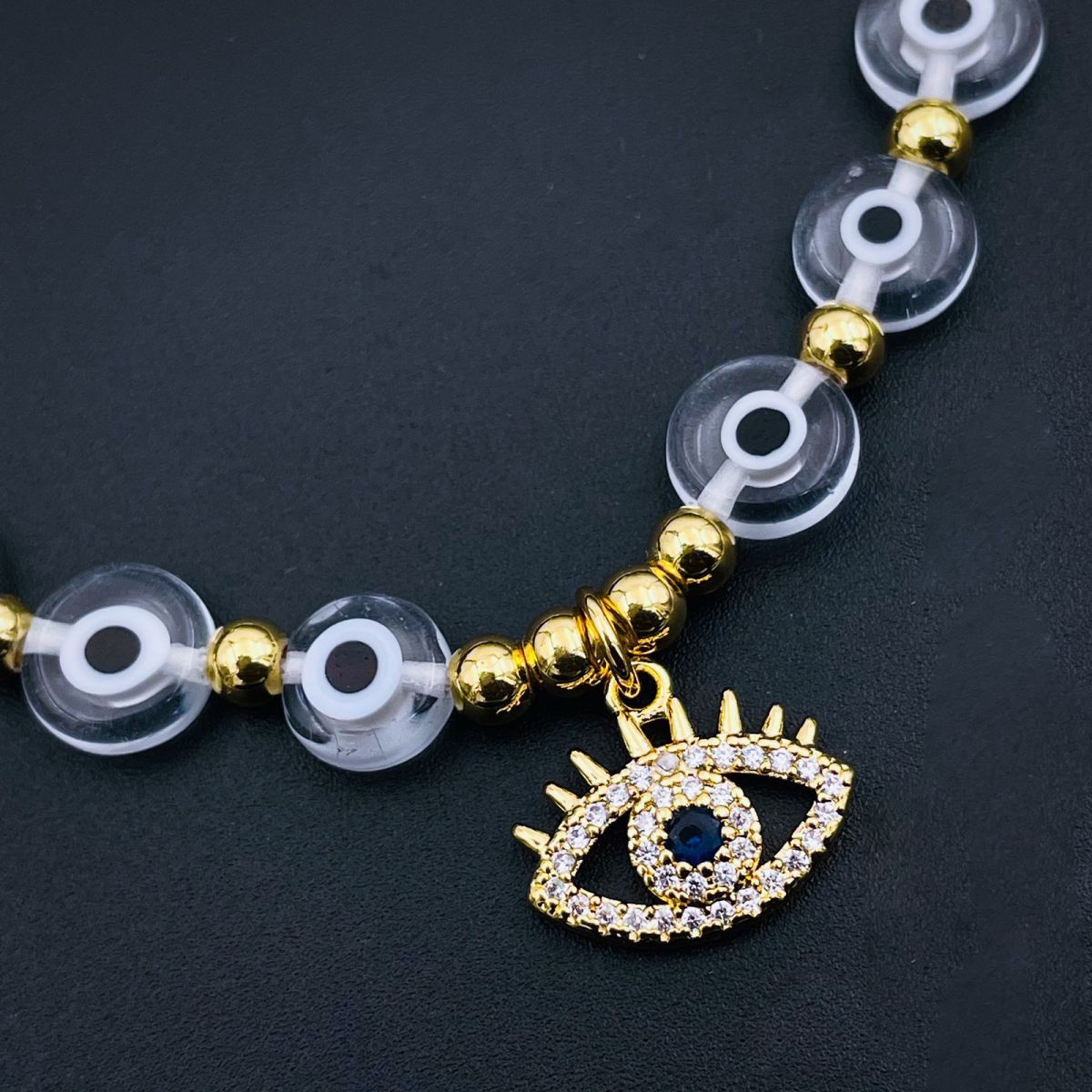 Eyelash Evil Eye Gold Copper Beads Thread Bracelet Girls Bulk