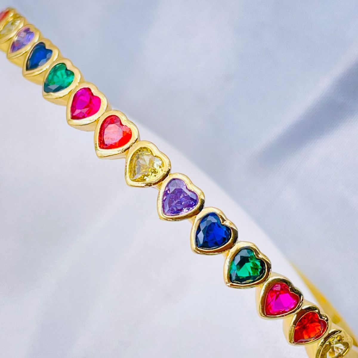 Rainbow Love Heart Multi Color CZ 18K Gold Cuff Bangle Bulk