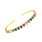 Rainbow Love Heart Multi Color CZ 18K Gold Cuff Bangle Bulk