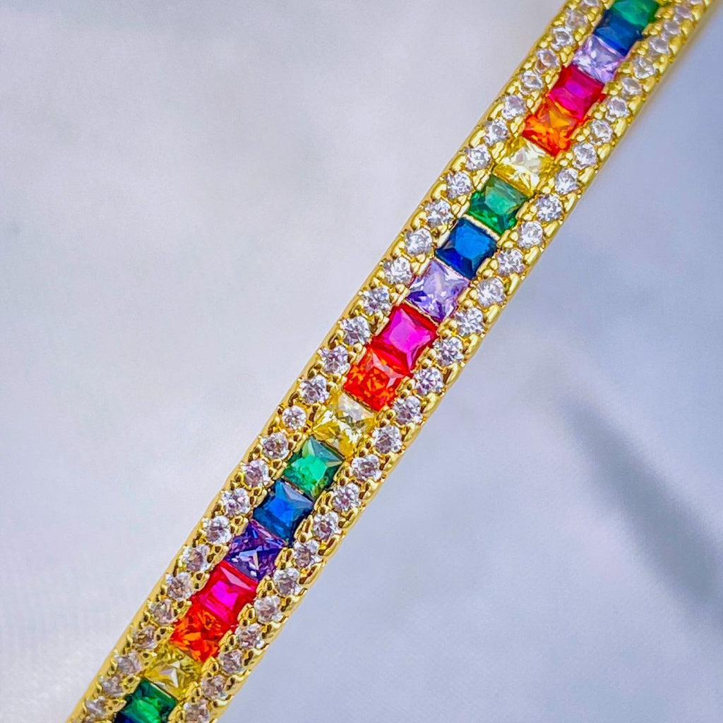 Rainbow Multi Color Invisible Setting CZ 18K Gold Cuff Bangle Bulk