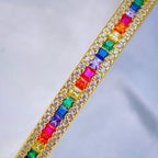 Rainbow Multi Color Invisible Setting CZ 18K Gold Cuff Bangle Bulk