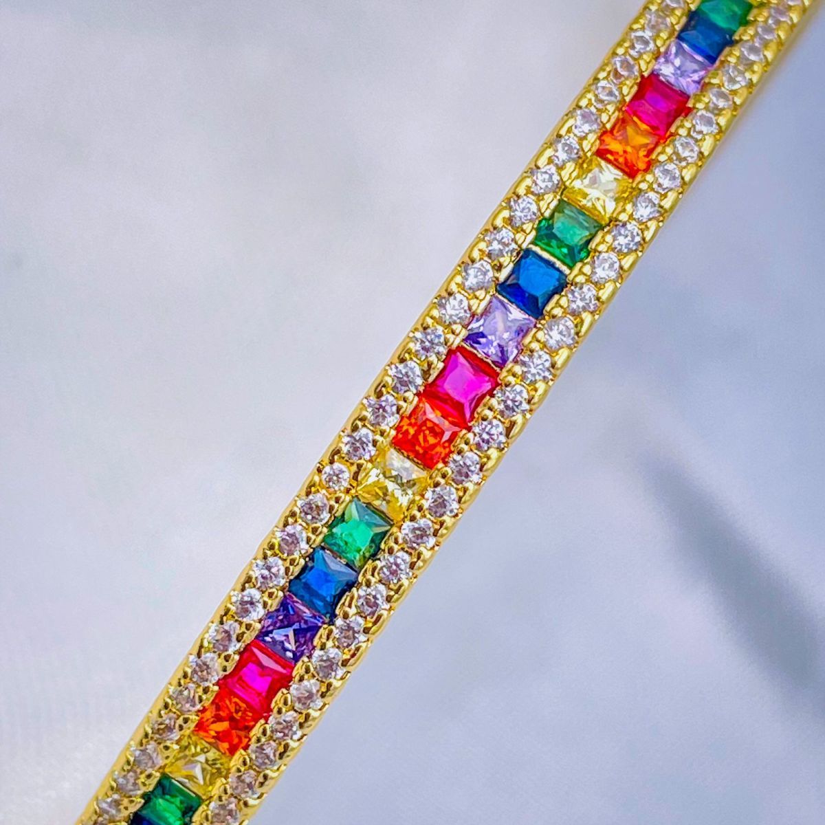 Rainbow Multi Color Invisible Setting CZ 18K Gold Cuff Bangle Bulk