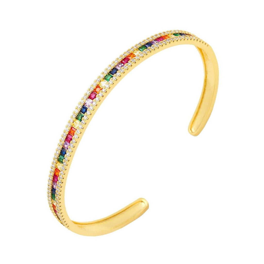 Rainbow Multi Color Invisible Setting CZ 18K Gold Cuff Bangle Bulk